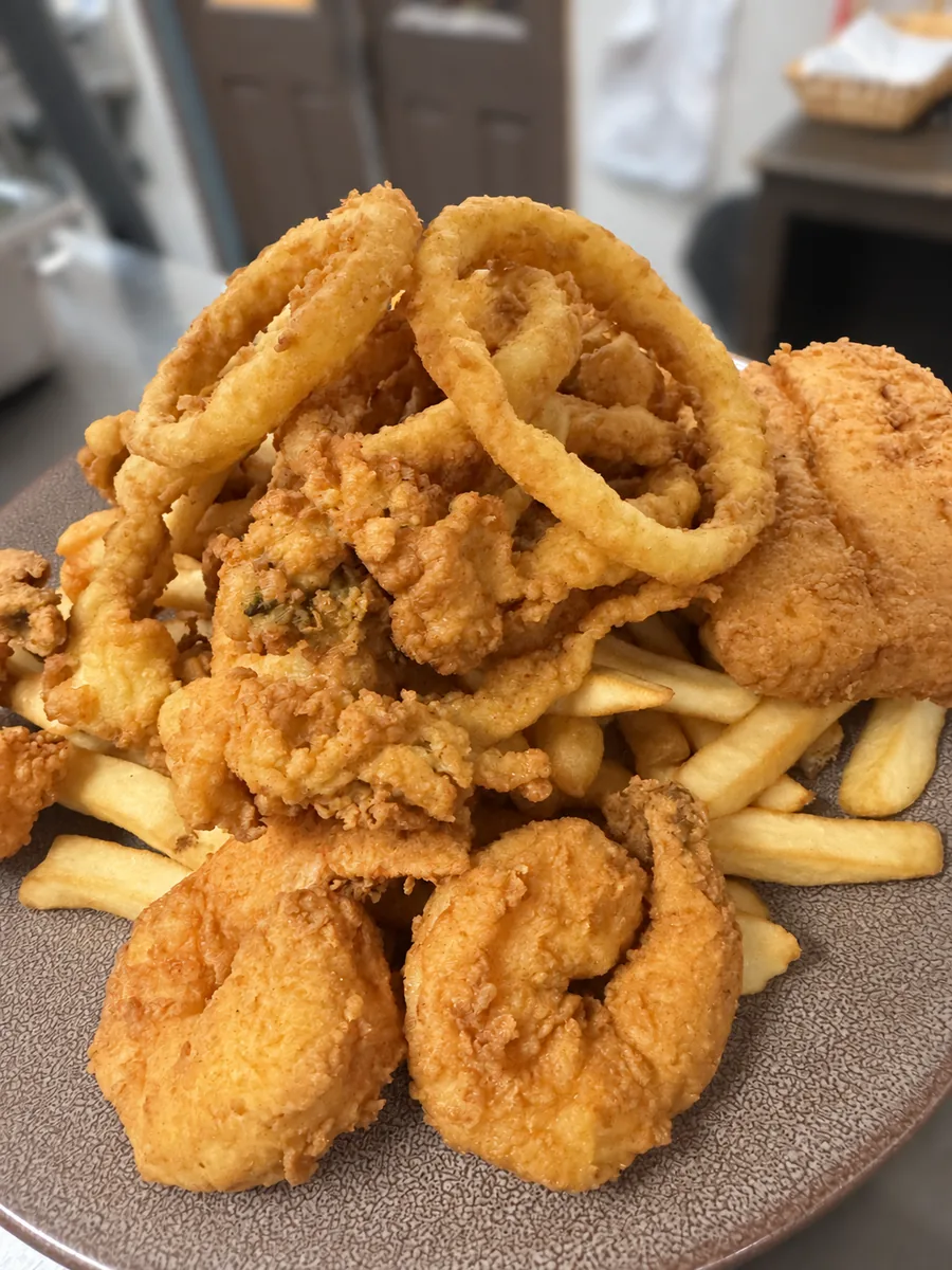 Fisherman’s platter with fried haddock, clams, scallops, and shrimp