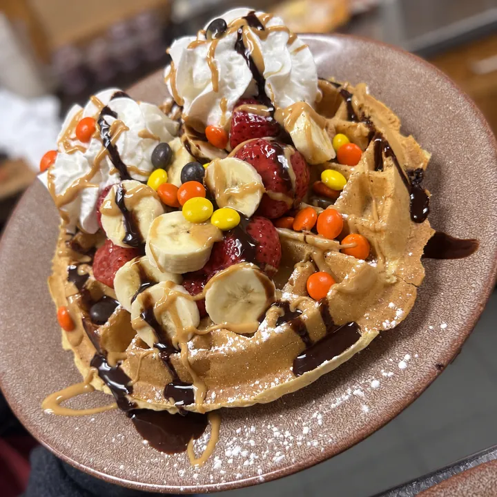 Loaded Reese's Waffle at Bobola's Restaurant in Nashua NH